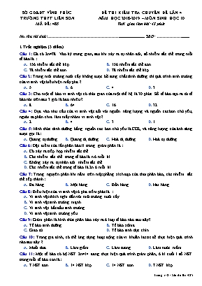 Đề thi kiểm tra chuyên đề lần 4 môn Sinh học Lớp 10 - Mã đề 485 - Năm học 2018-2019 - Trường THPT Liễn Sơn